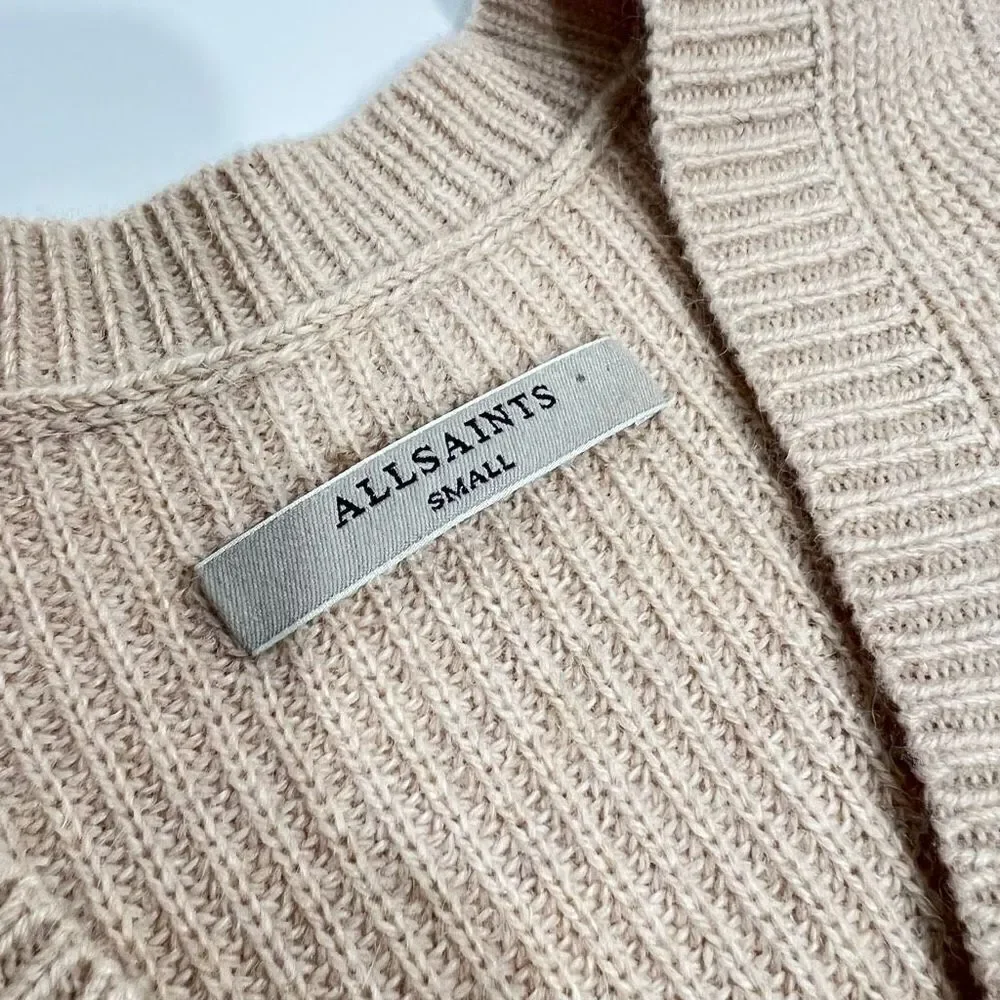 AllSaints Women's Cream Wool Able Open Shoulder Jumper Sweater Size Small